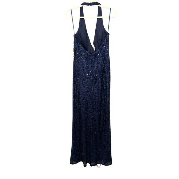 Mac Duggal Navy Sequins Halter Backless Maxi Formal Gown Dress Size 6 NEW - Picture 6 of 9